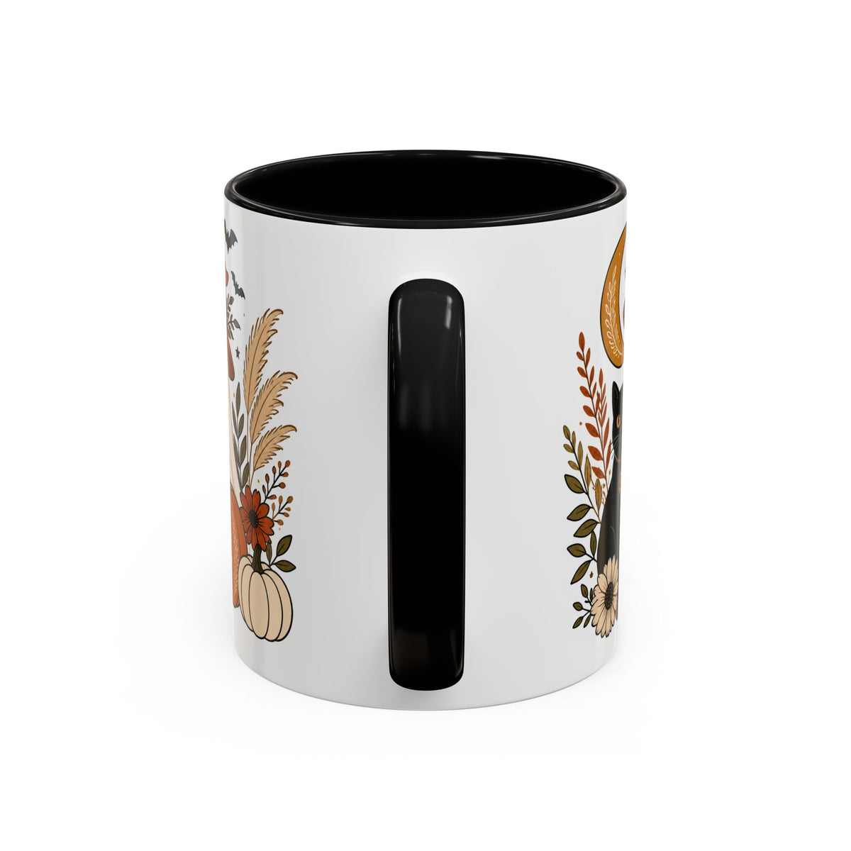 Halloween Ghost & Black Cat Accent Coffee Mug — Spooky Pumpkin Fall Coffee Cup (11/15oz)