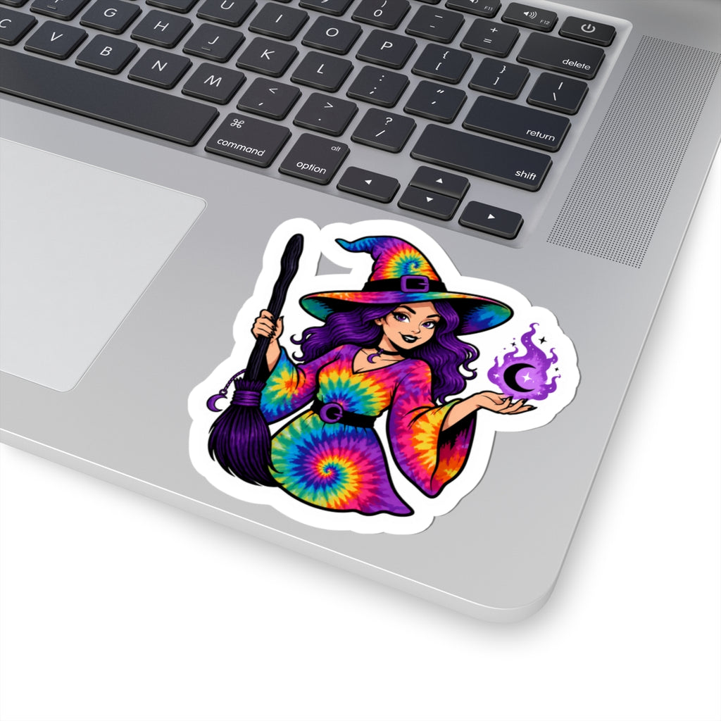 Tie-Dye Witch Sticker — Colorful Cute Halloween & Boho Laptop Decal