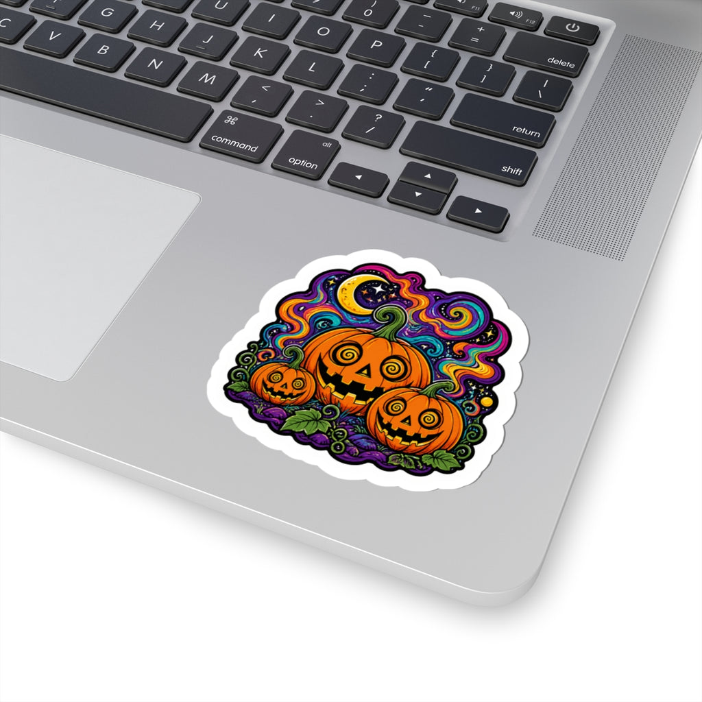 Psychedelic Jack-O’-Lantern Kiss-Cut Sticker – Halloween Pumpkin Trio