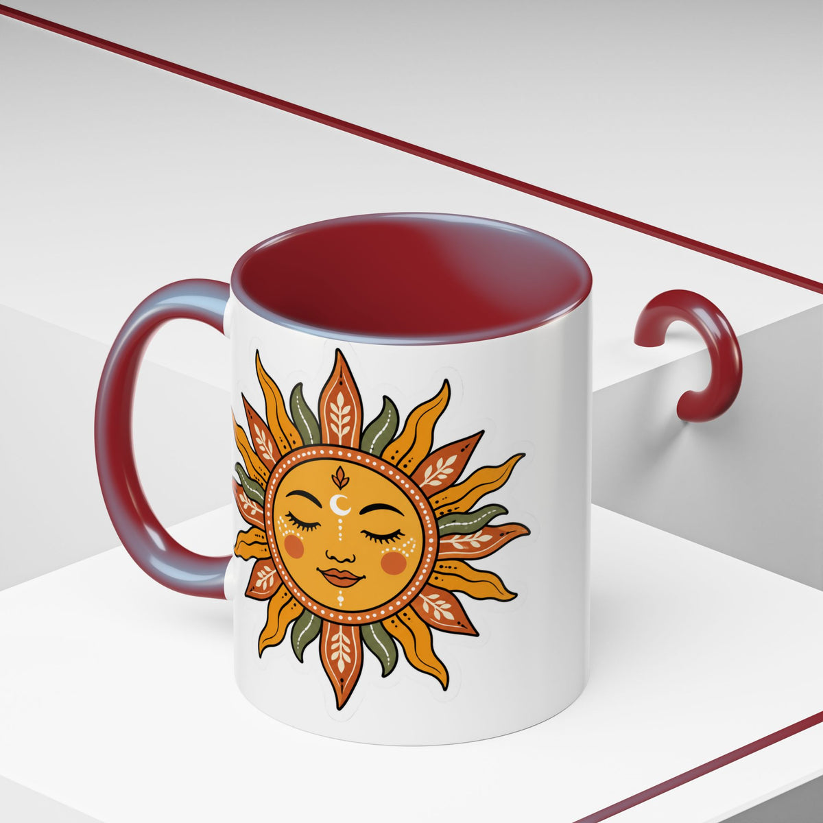Sunface Accent Coffee Mug — Boho Sun Goddess Ceramic Mug (11/15oz)