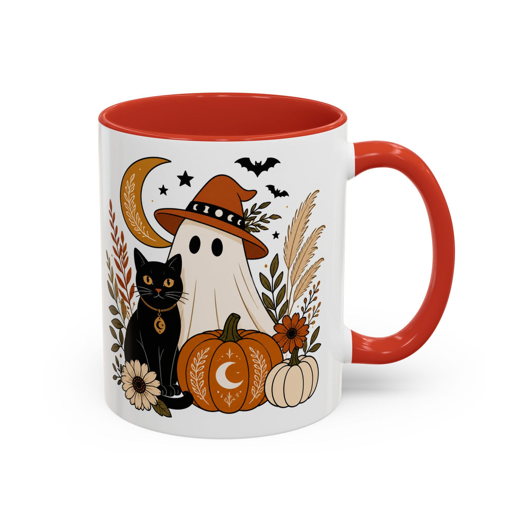 Halloween Ghost & Black Cat Accent Coffee Mug — Spooky Pumpkin Fall Coffee Cup (11/15oz)