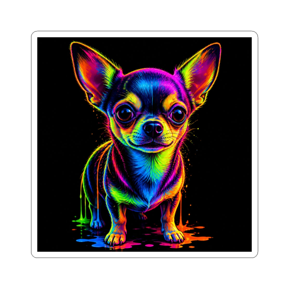 Neon Rainbow Chihuahua Kiss-Cut Sticker