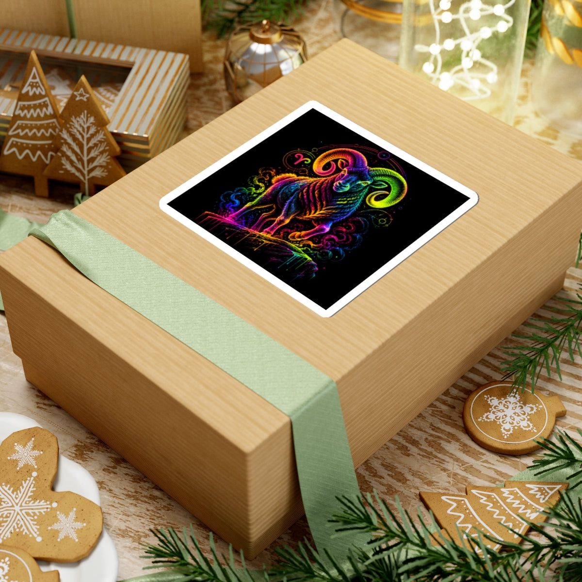 Neon Capricorn Ram Zodiac Kiss-Cut Sticker