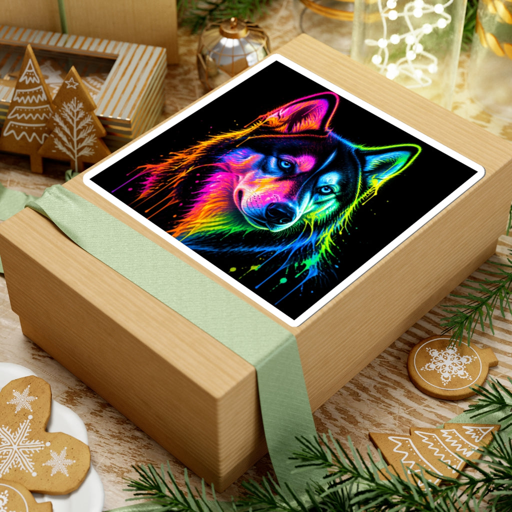 Neon Rainbow Huskie Kiss-Cut Sticker