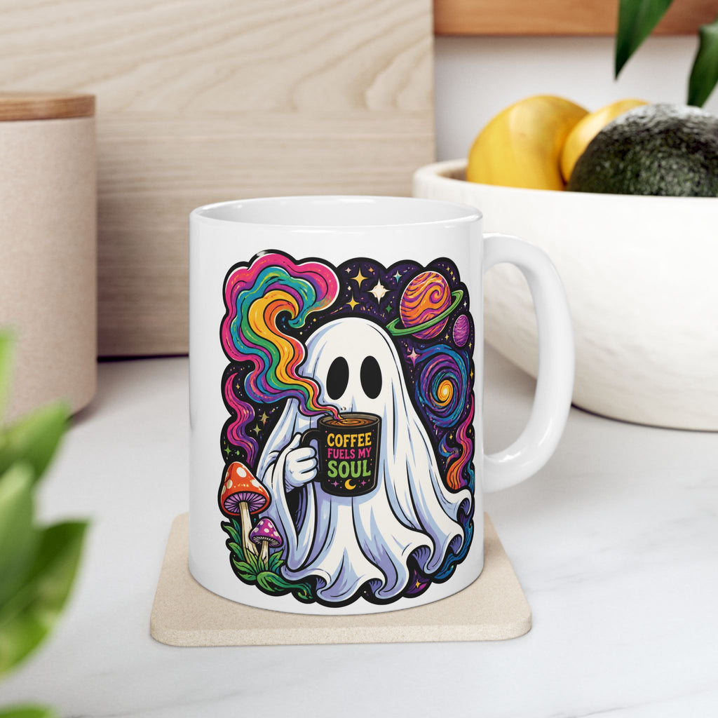 Psychedelic Skull & Mushroom Ceramic Mug (11oz, 15oz) — Colorful Trippy Coffee Cup