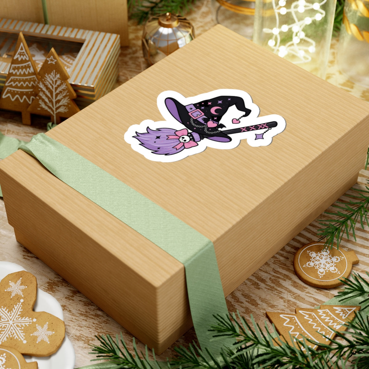 Pastel Gothic Witch Broom Kiss-Cut Sticker