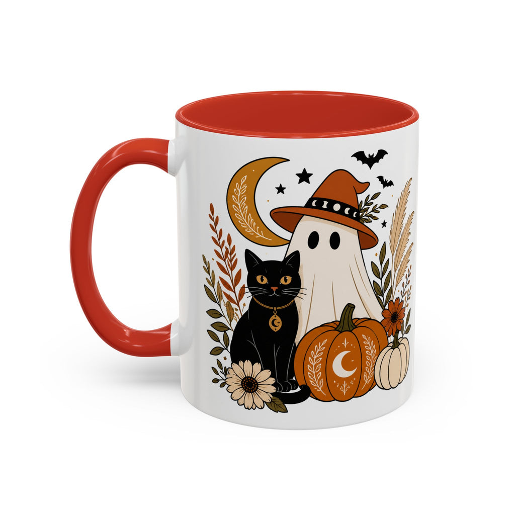 Halloween Ghost & Black Cat Accent Coffee Mug — Spooky Pumpkin Fall Coffee Cup (11/15oz)
