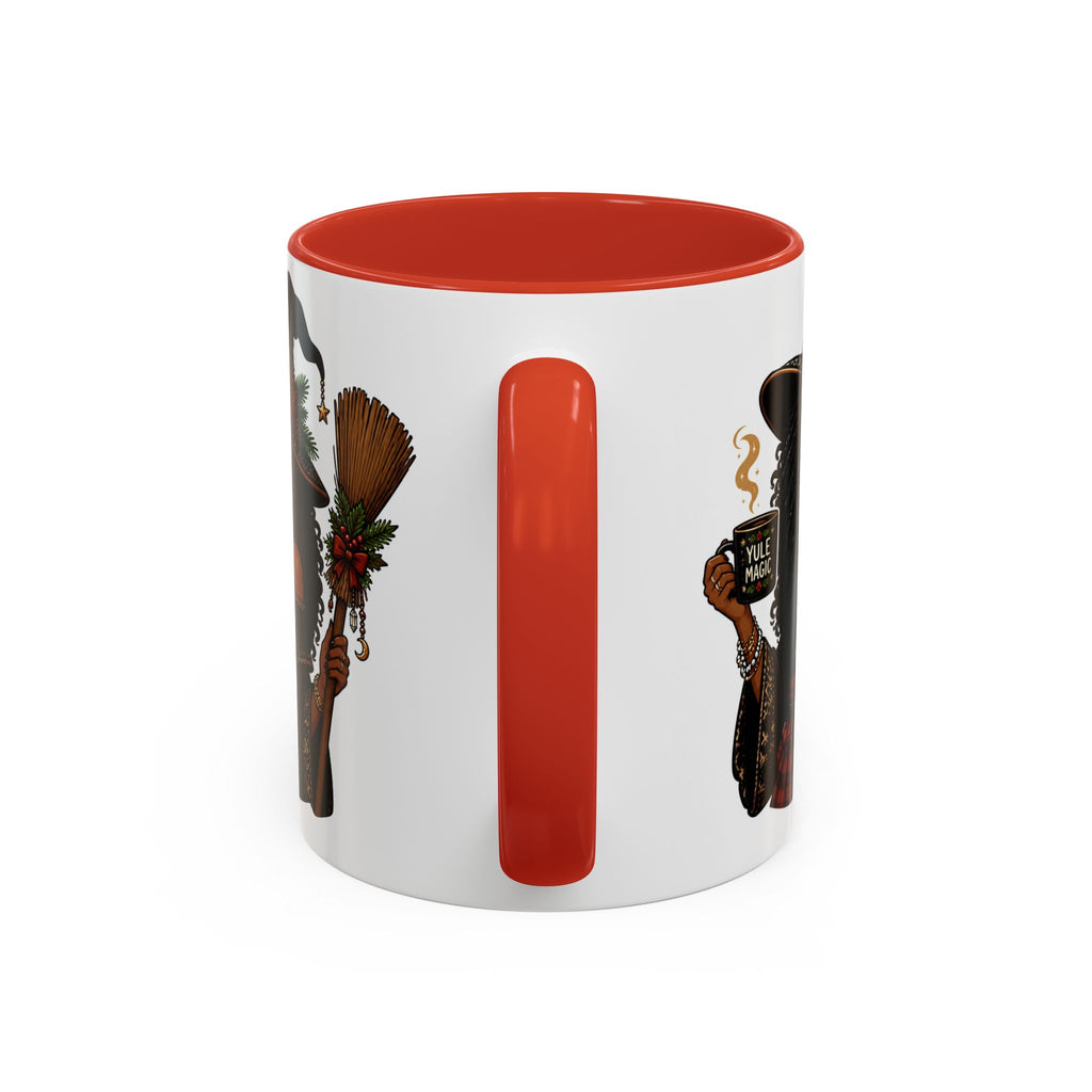 Witchy Christmas Coffee Mug with Black Witch and Broom Design