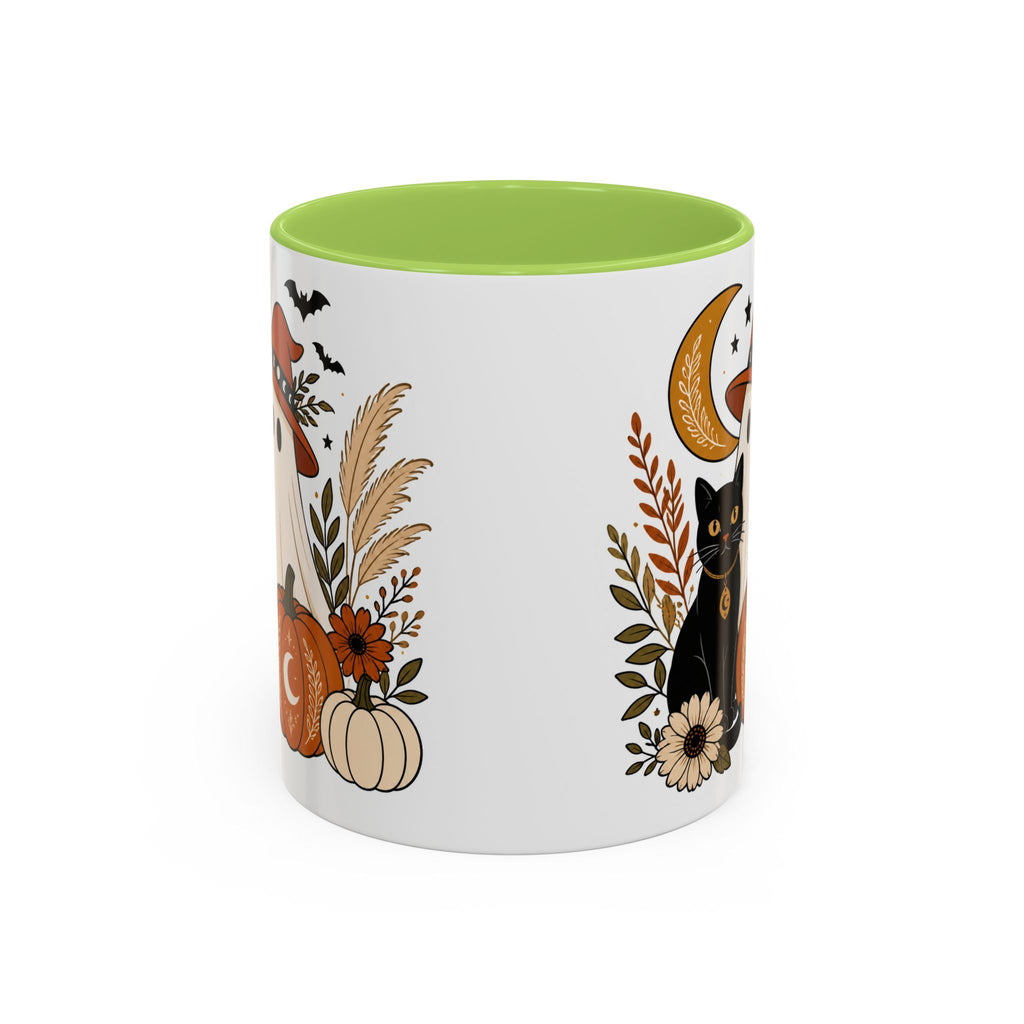 Halloween Ghost & Black Cat Accent Coffee Mug — Spooky Pumpkin Fall Coffee Cup (11/15oz)