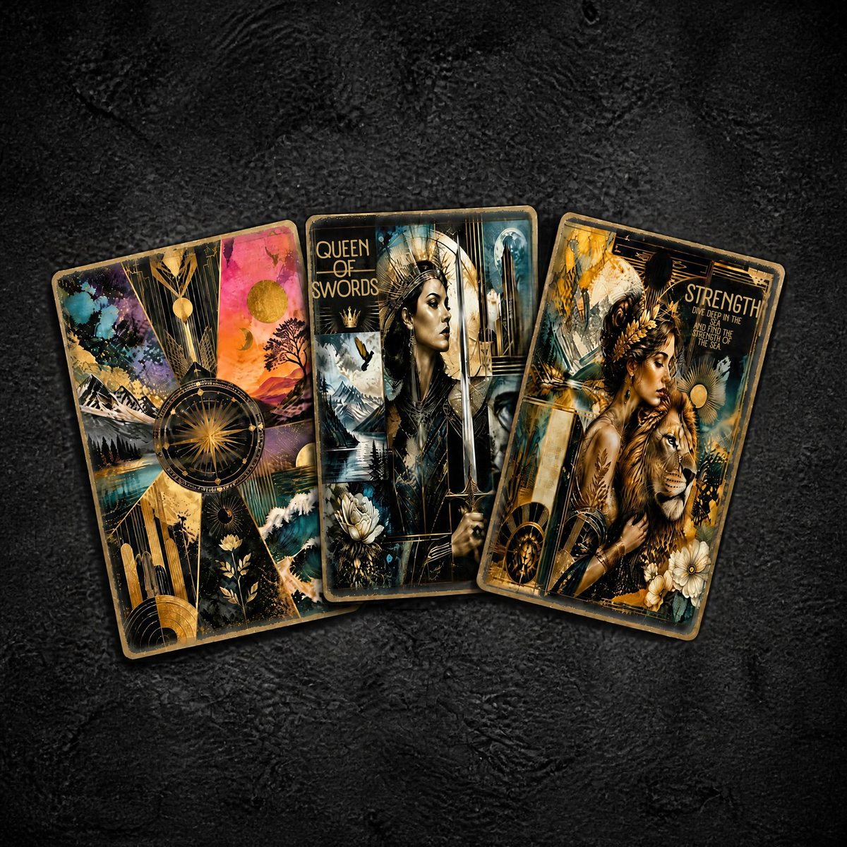 Fractured Gold Printable Tarot Deck (With Tuck Box and Cheat Sheet)