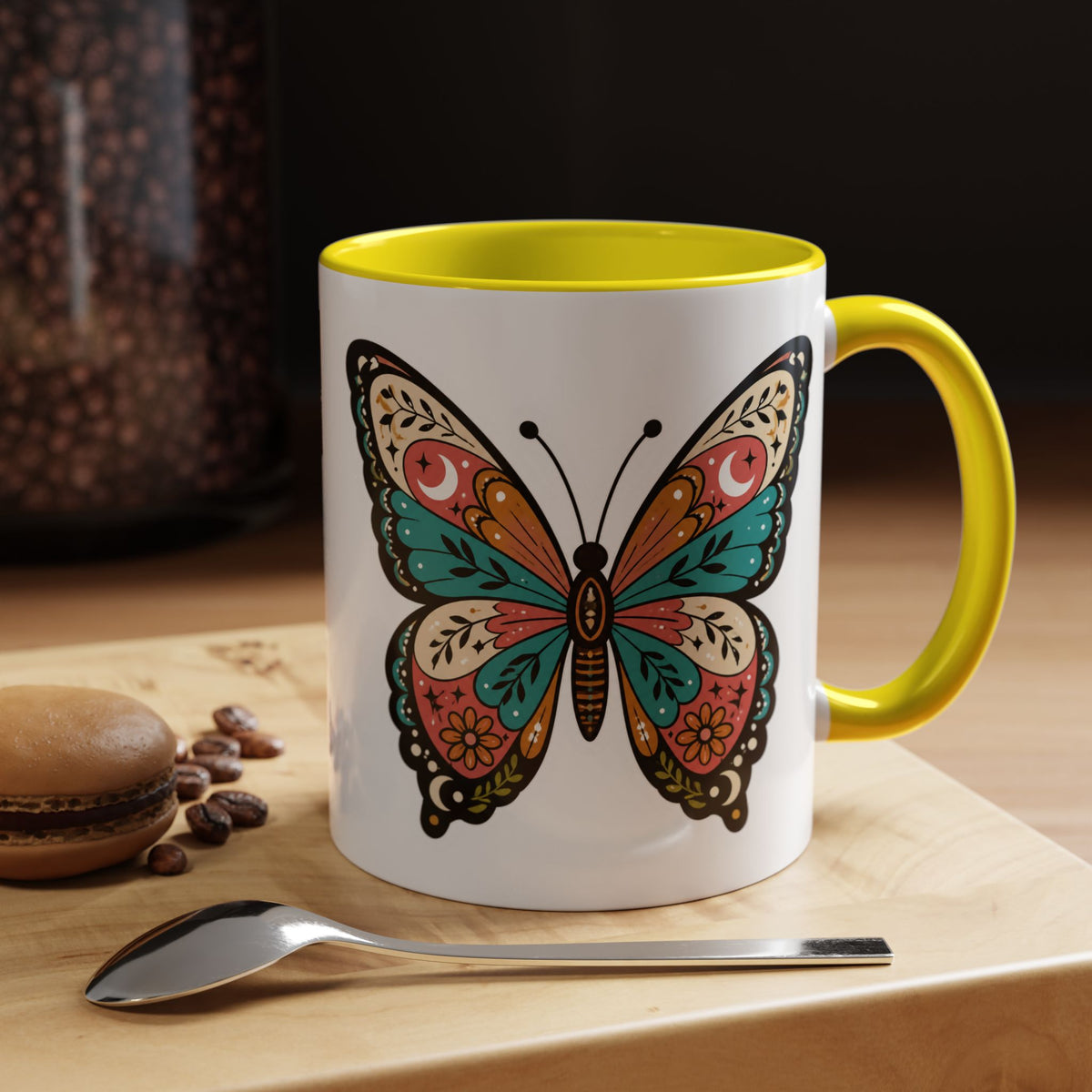 Butterfly Accent Coffee Mug — Colorful Floral Mandala Butterfly Ceramic Mug
