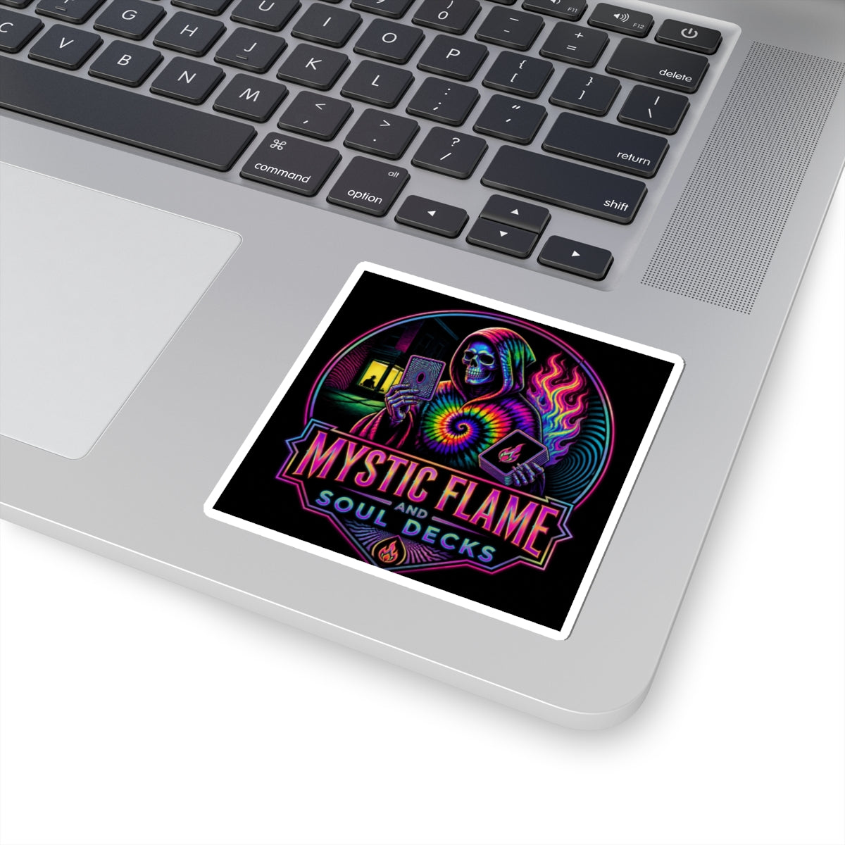 Mystic Flame & Soul Decks Sticker — Neon Grim Reaper Tarot Design