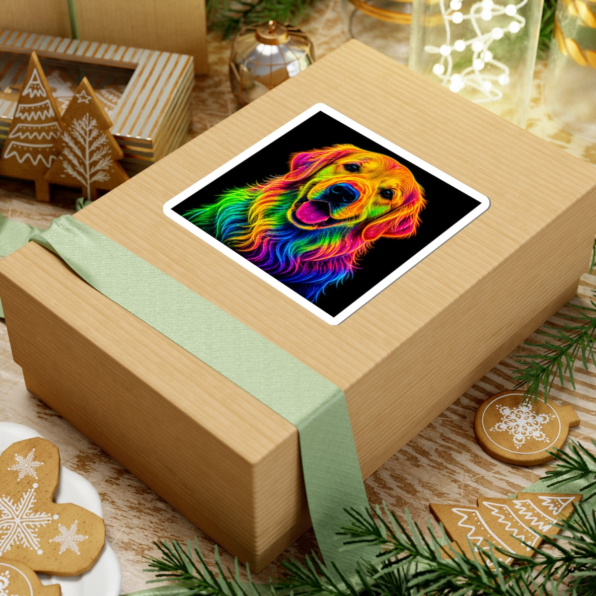Rainbow Golden Retriever Kiss-Cut Sticker