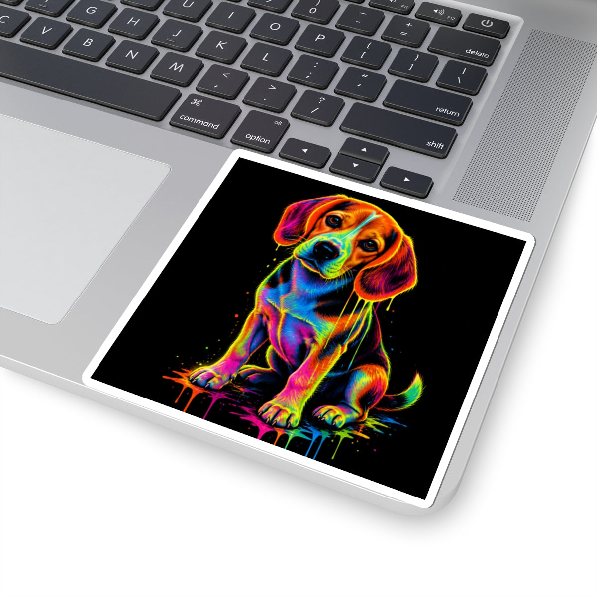 Neon Rainbow Beagle Puppy Kiss-Cut Sticker