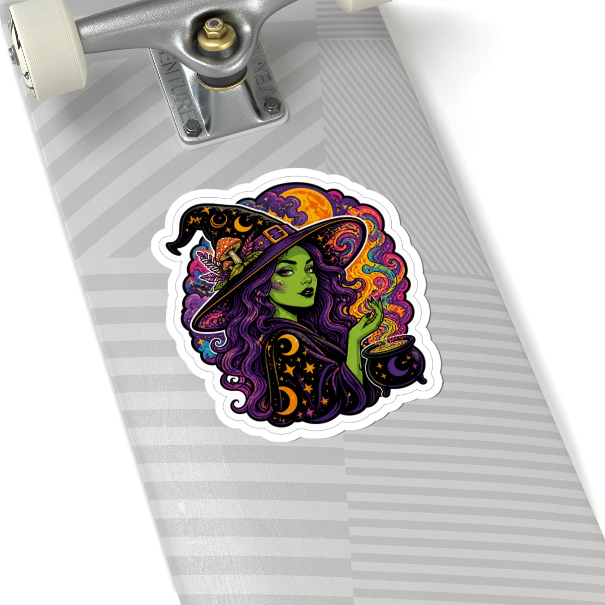Witch Witchcraft Sticker — Green Witch with Cauldron Kiss-Cut Sticker