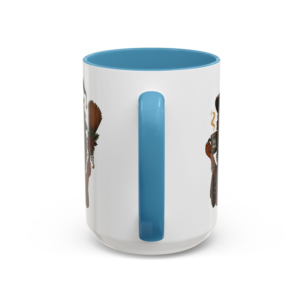 Witchy Christmas Coffee Mug with Black Witch and Broom Design