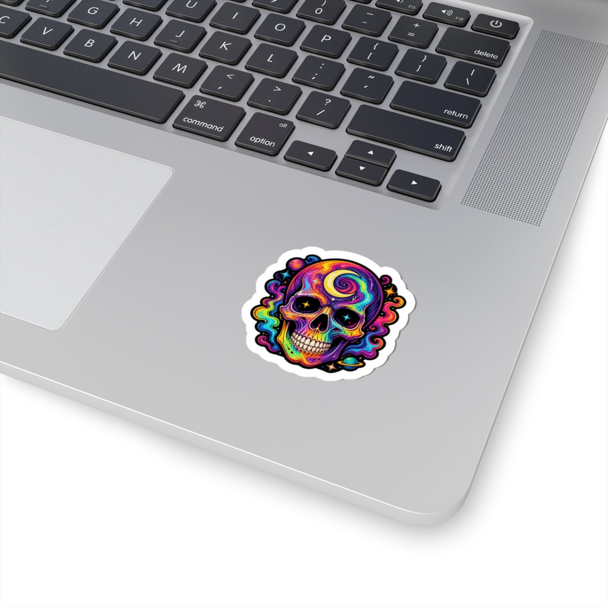 Psychedelic Skull Sticker — Colorful Cosmic Skull Kiss-Cut Decal