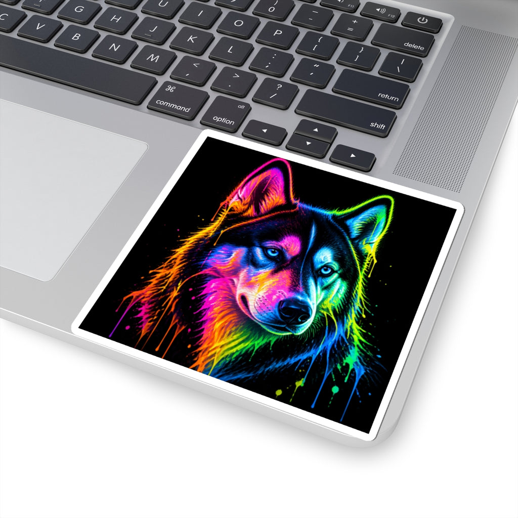 Neon Rainbow Huskie Kiss-Cut Sticker