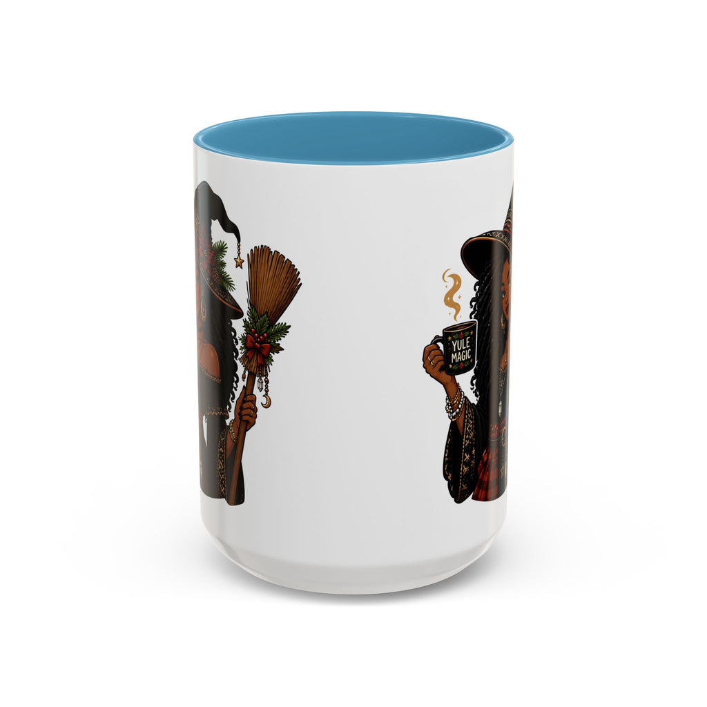 Witchy Christmas Coffee Mug with Black Witch and Broom Design