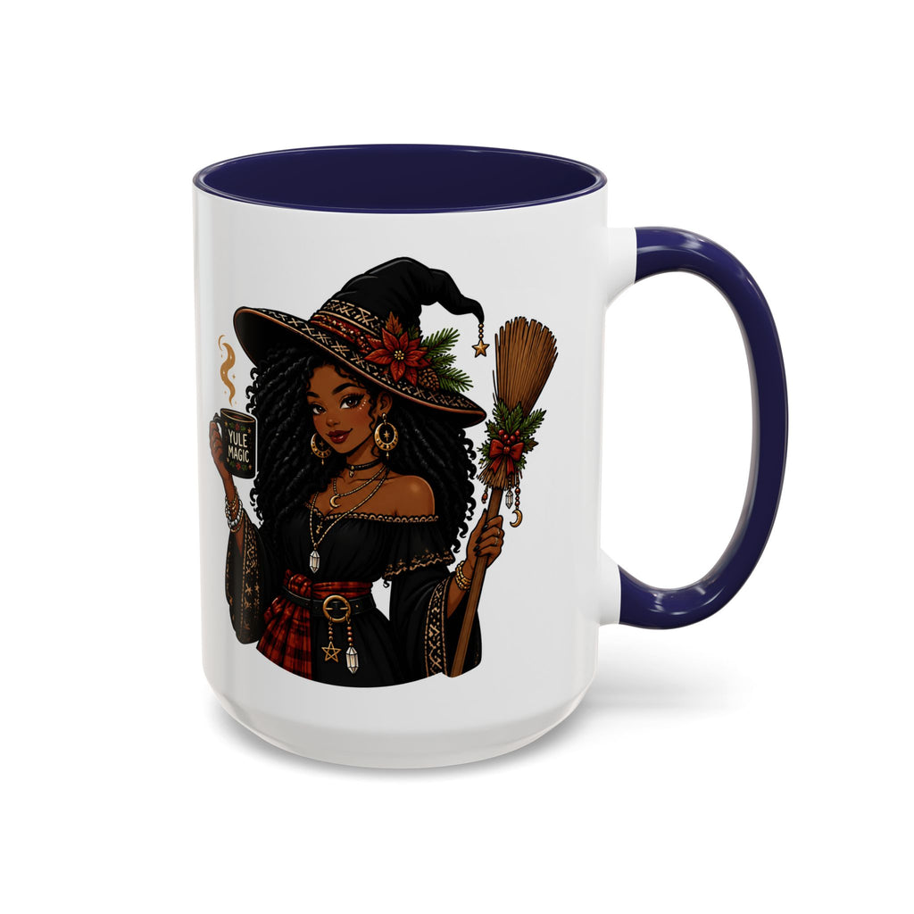 Witchy Christmas Coffee Mug with Black Witch and Broom Design