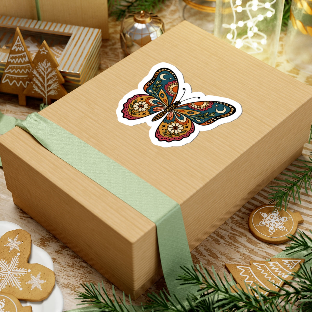 Colorful Botanical Butterfly Kiss-Cut Sticker