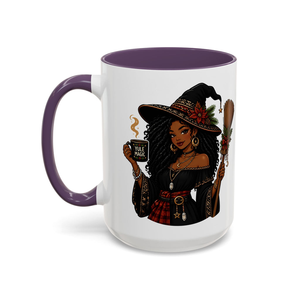 Witchy Christmas Coffee Mug with Black Witch and Broom Design