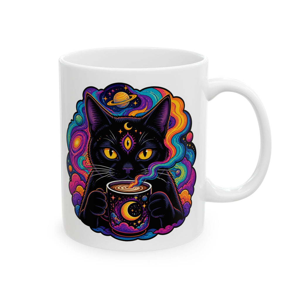 Psychedelic Cat Ceramic Mug – Colorful Cosmic Cat Coffee Cup (11oz, 15oz)