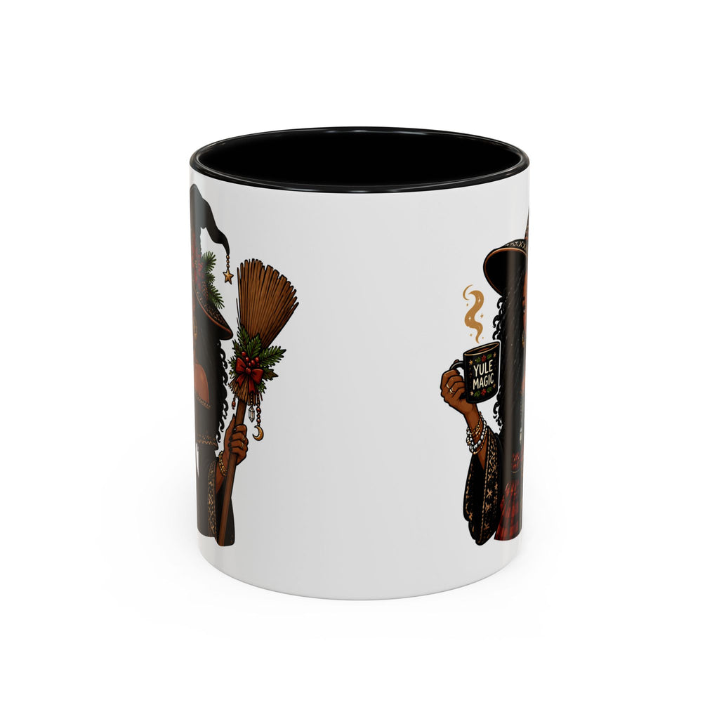 Witchy Christmas Coffee Mug with Black Witch and Broom Design
