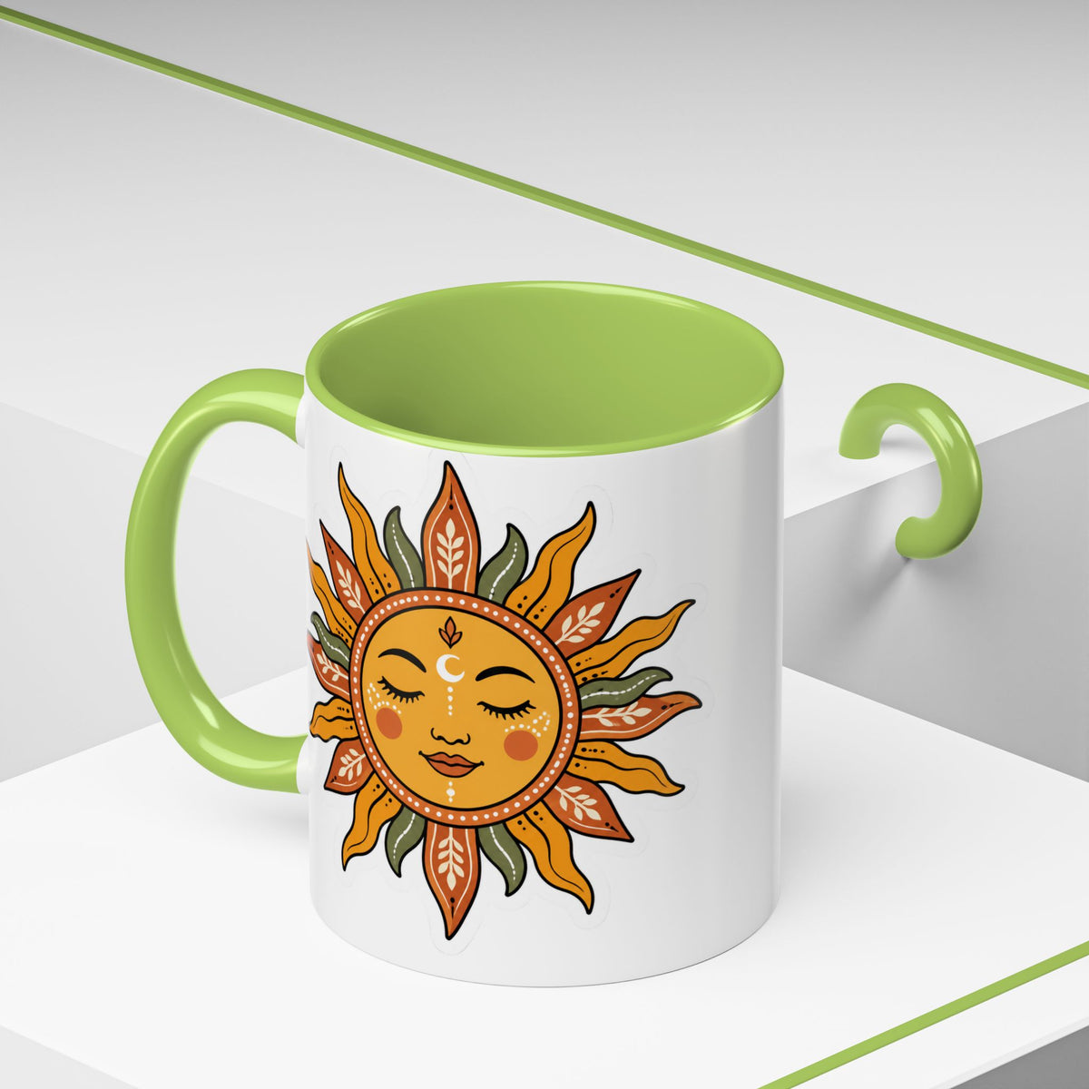 Sunface Accent Coffee Mug — Boho Sun Goddess Ceramic Mug (11/15oz)