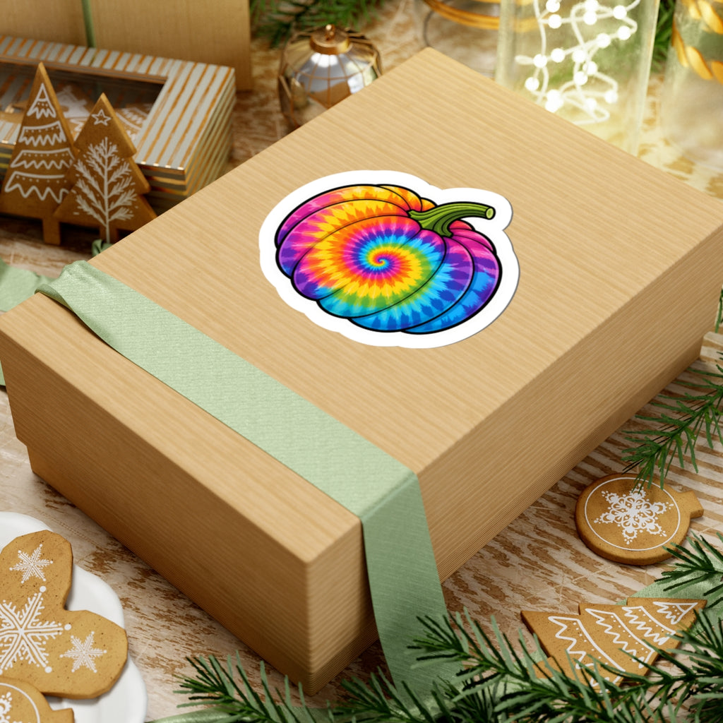 Tie-Dye Pumpkin Sticker — Colorful Fall & Halloween Laptop Decal