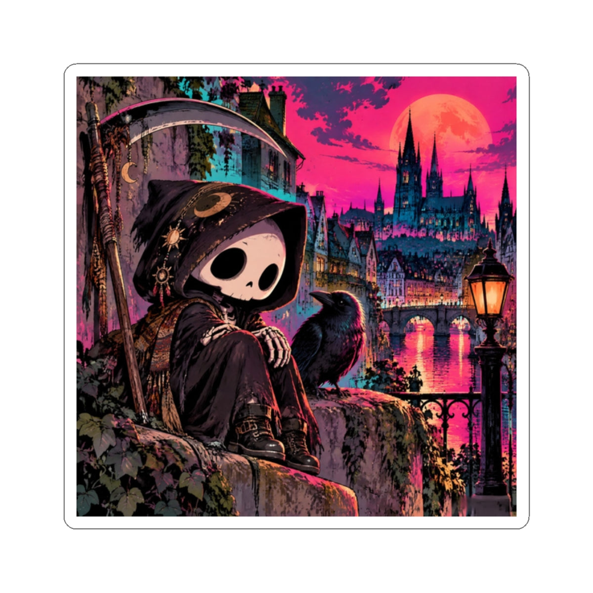 Gothic Grim Reaper Raven Kiss-Cut Sticker
