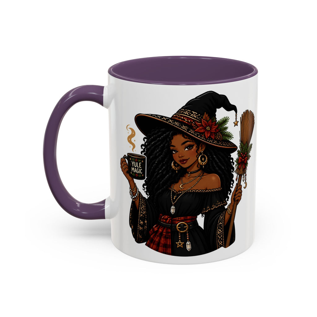 Witchy Christmas Coffee Mug with Black Witch and Broom Design