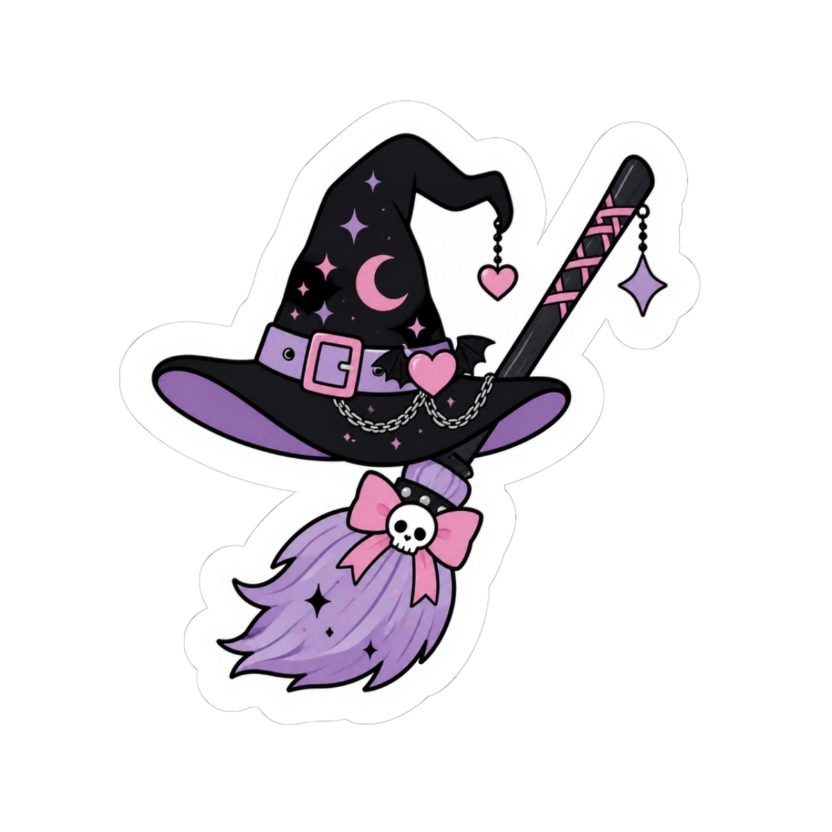 Pastel Gothic Witch Broom Kiss-Cut Sticker