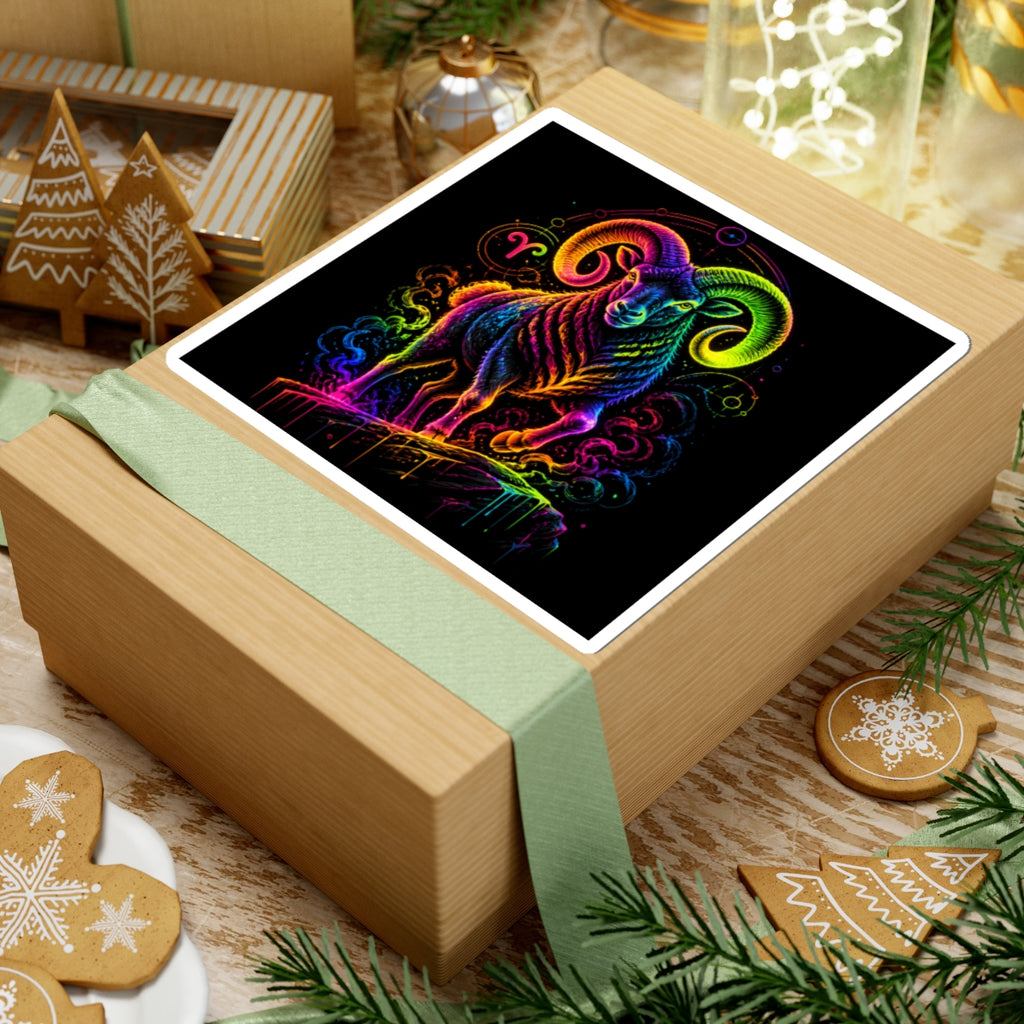 Neon Capricorn Ram Zodiac Kiss-Cut Sticker