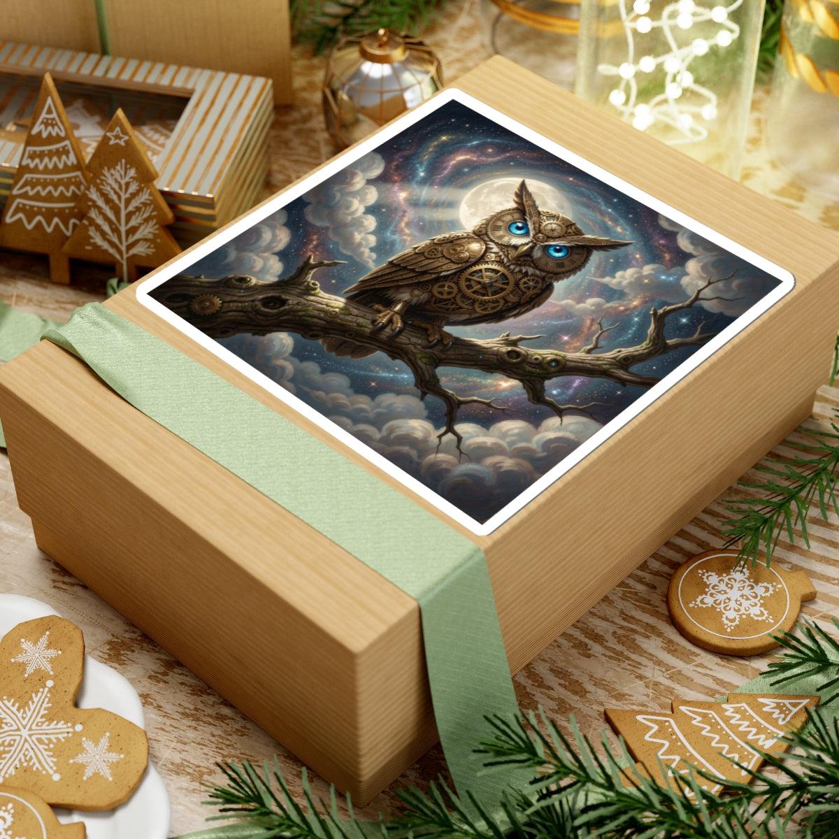 Mystical Steampunk Owl Kiss-Cut Sticker
