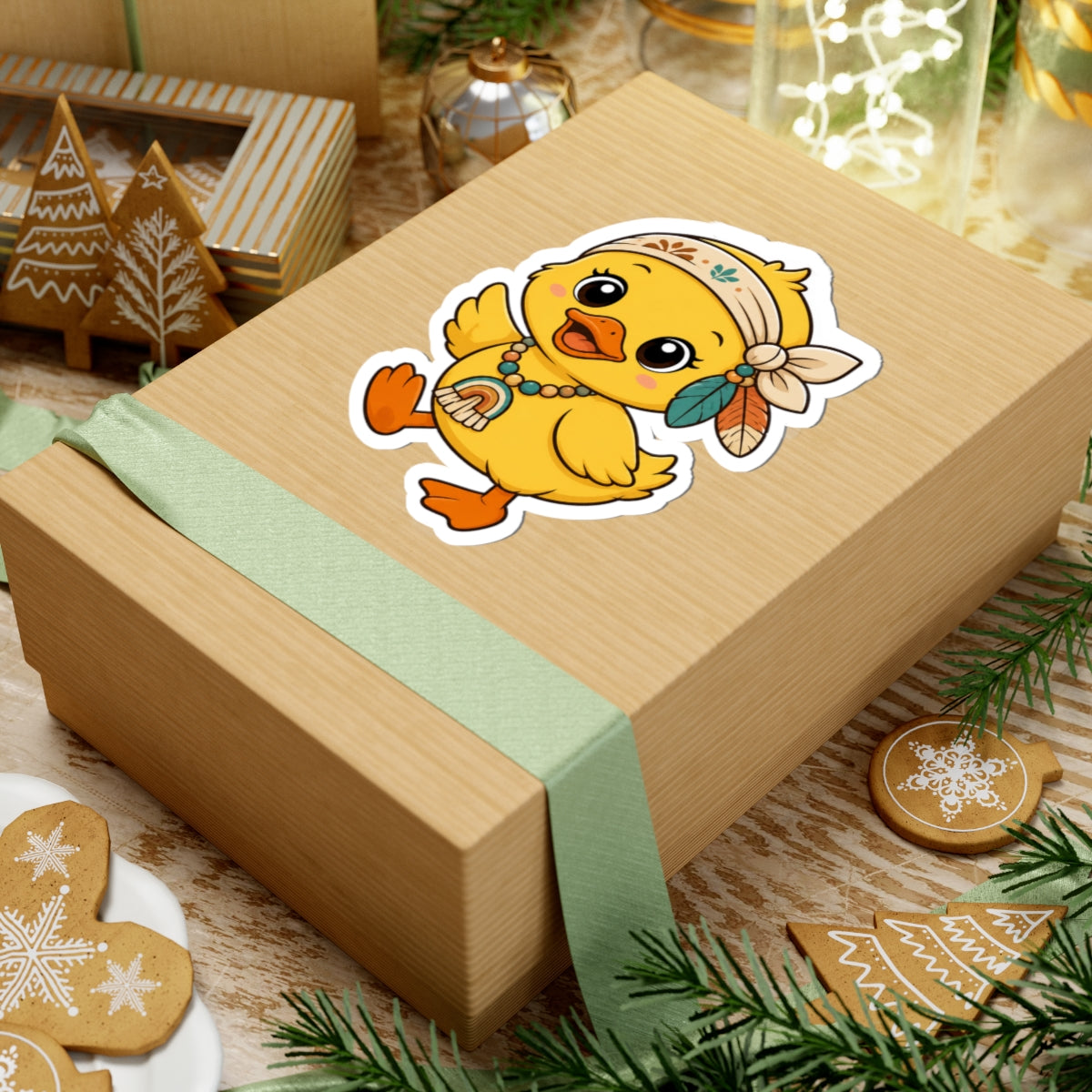 Adorable Boho Duckling Kiss-Cut Sticker
