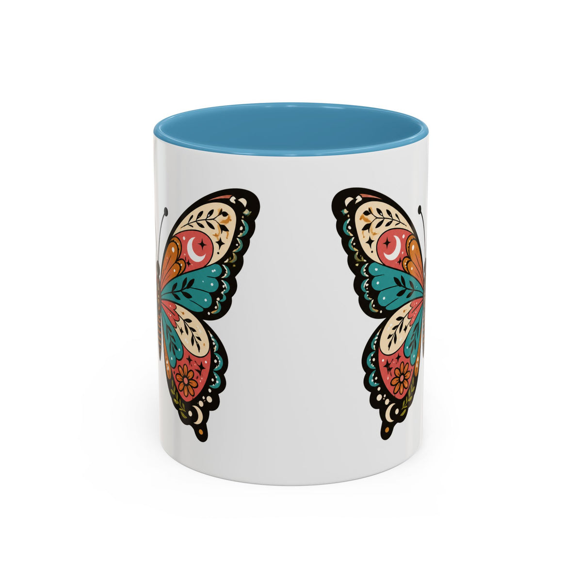 Butterfly Accent Coffee Mug — Colorful Floral Mandala Butterfly Ceramic Mug