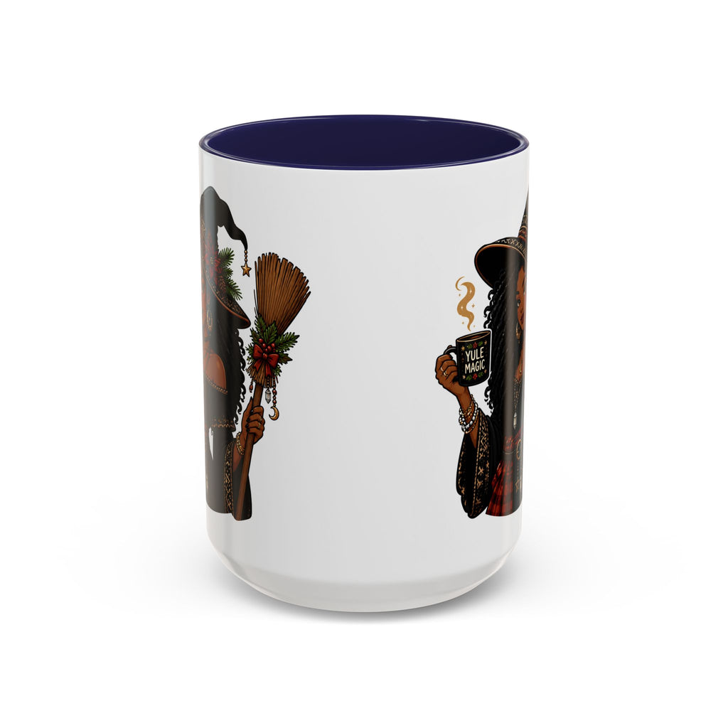Witchy Christmas Coffee Mug with Black Witch and Broom Design