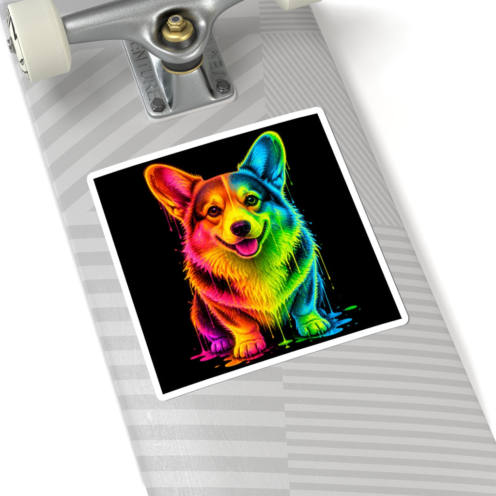 Rainbow Neon Corgi Kiss-Cut Sticker