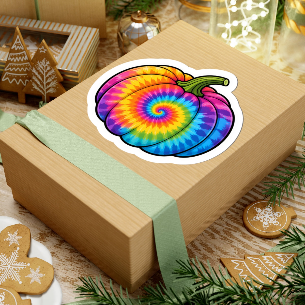 Tie-Dye Pumpkin Sticker — Colorful Fall & Halloween Laptop Decal