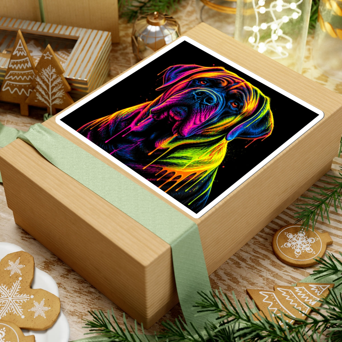 Neon Rainbow Mastiff Dog Kiss-Cut Sticker