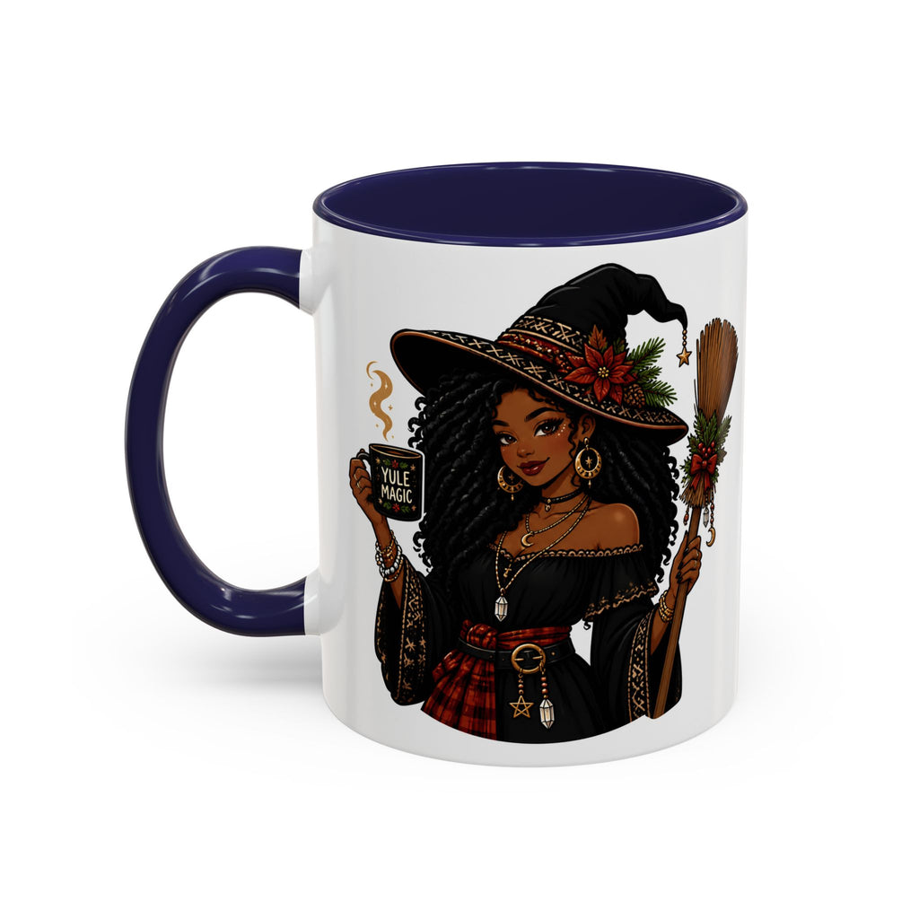 Witchy Christmas Coffee Mug with Black Witch and Broom Design