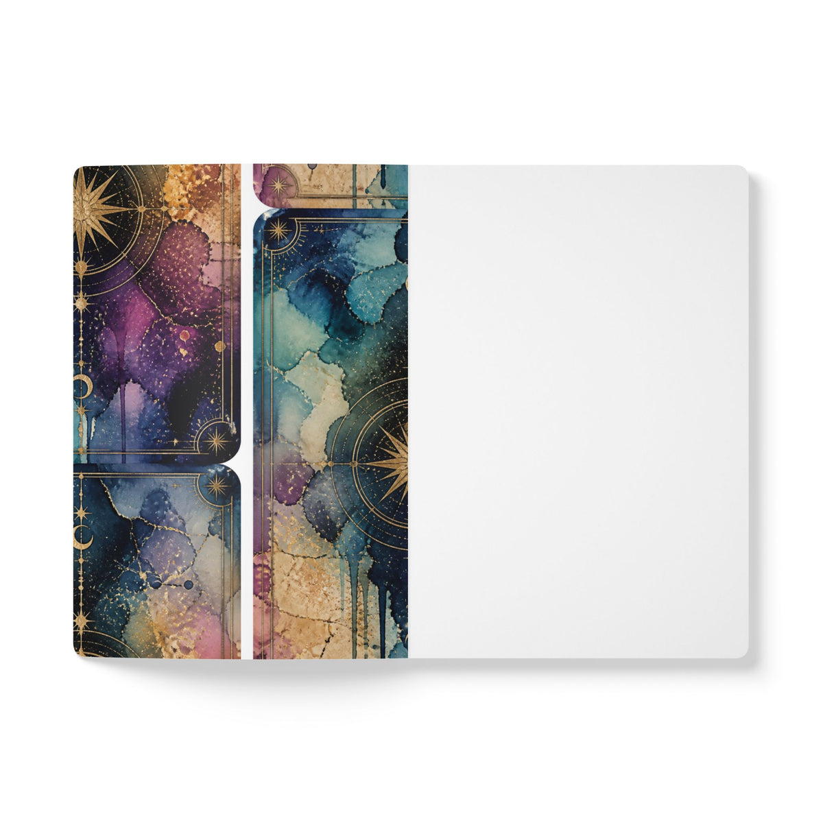 Celestial Compass Softcover Journal — Galaxy Watercolor Notebook with Gold Star Mandala
