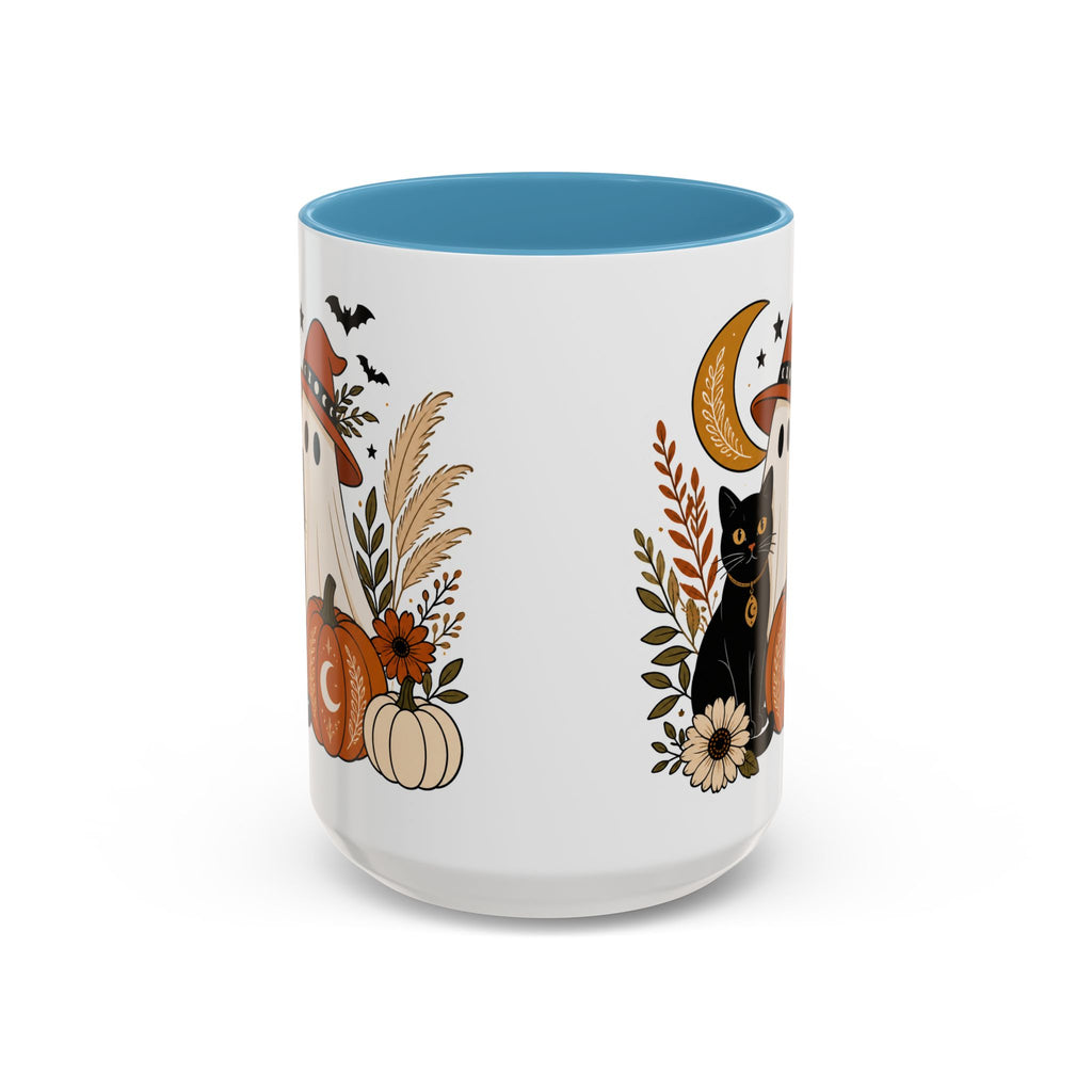 Halloween Ghost & Black Cat Accent Coffee Mug — Spooky Pumpkin Fall Coffee Cup (11/15oz)