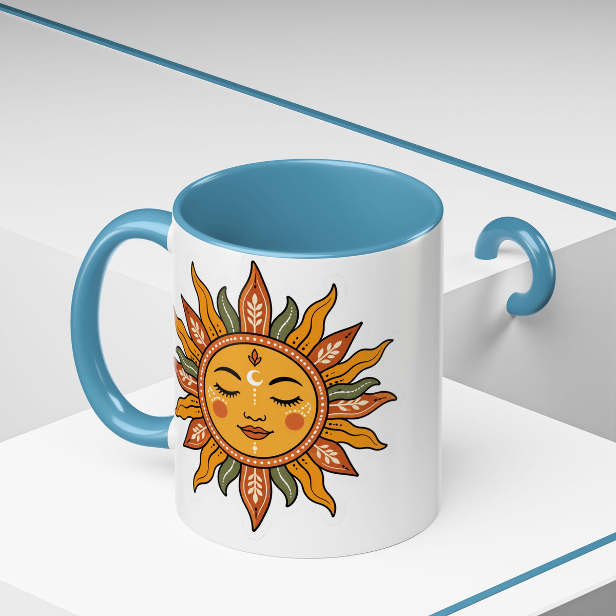 Sunface Accent Coffee Mug — Boho Sun Goddess Ceramic Mug (11/15oz)