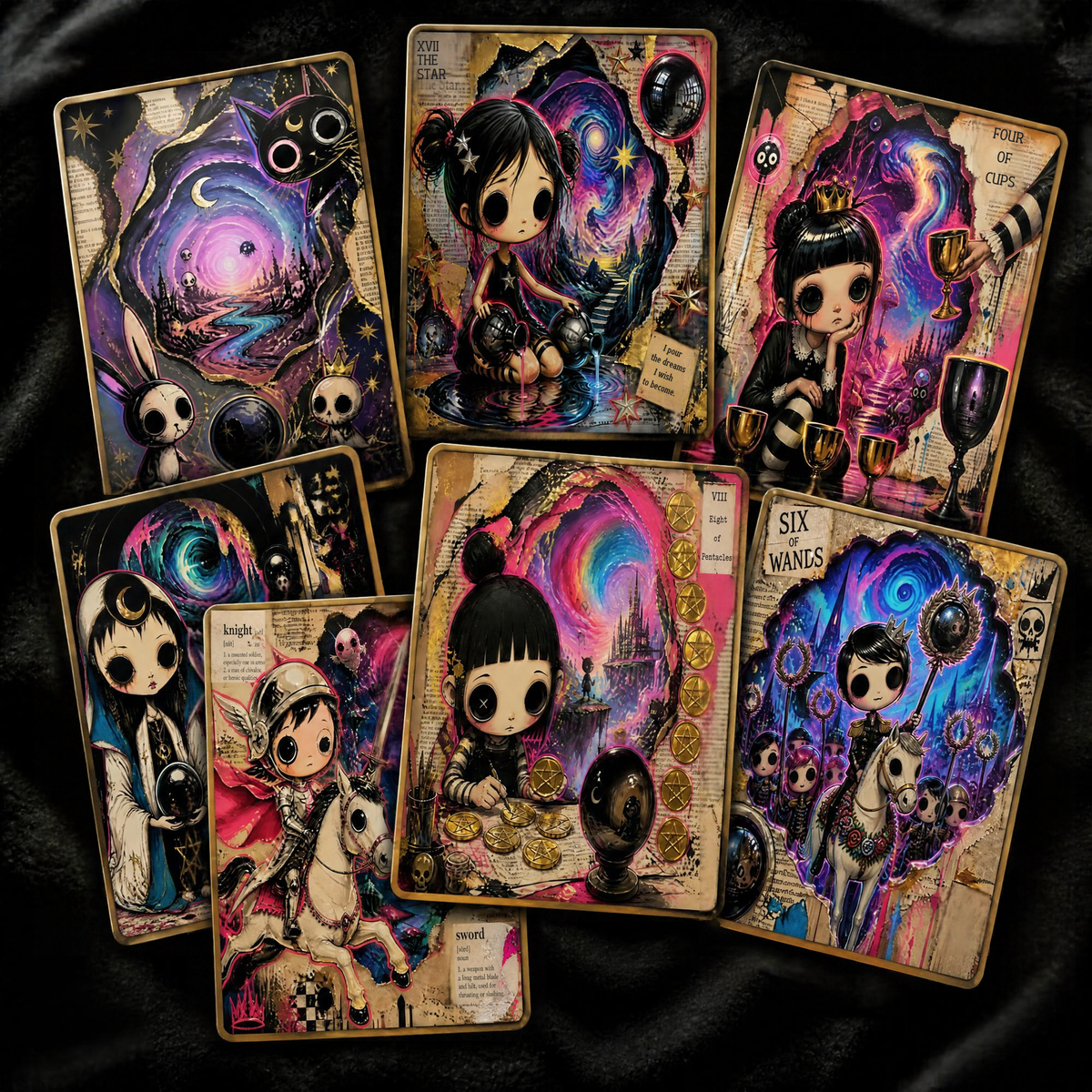 Neon Labyrinth Printable Tarot Deck (With Tuck Box and Cheat Sheet)