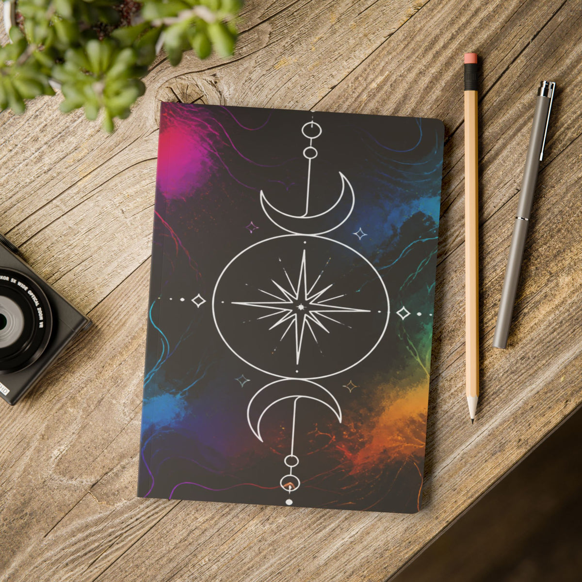 Celestial Compass Softcover Journal — Moon Phases & Starburst Notebook