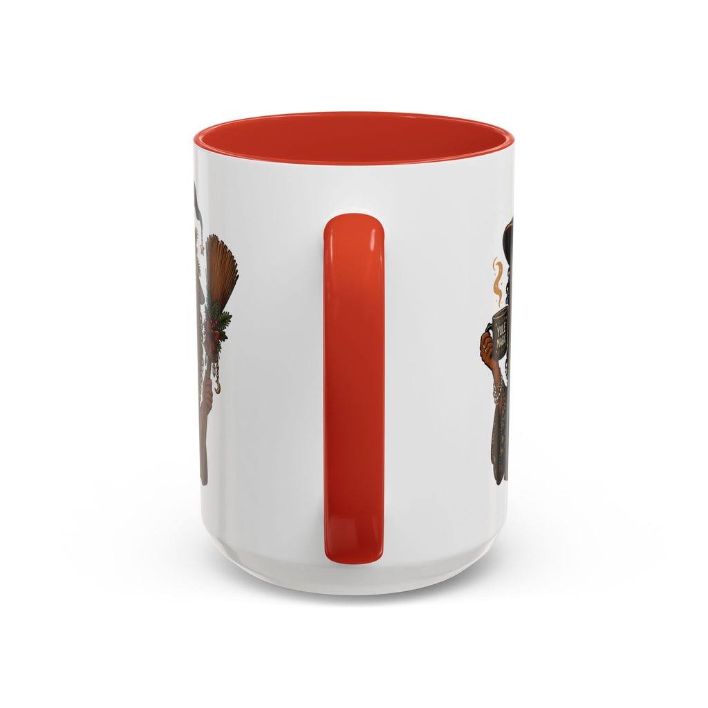 Witchy Christmas Coffee Mug with Black Witch and Broom Design