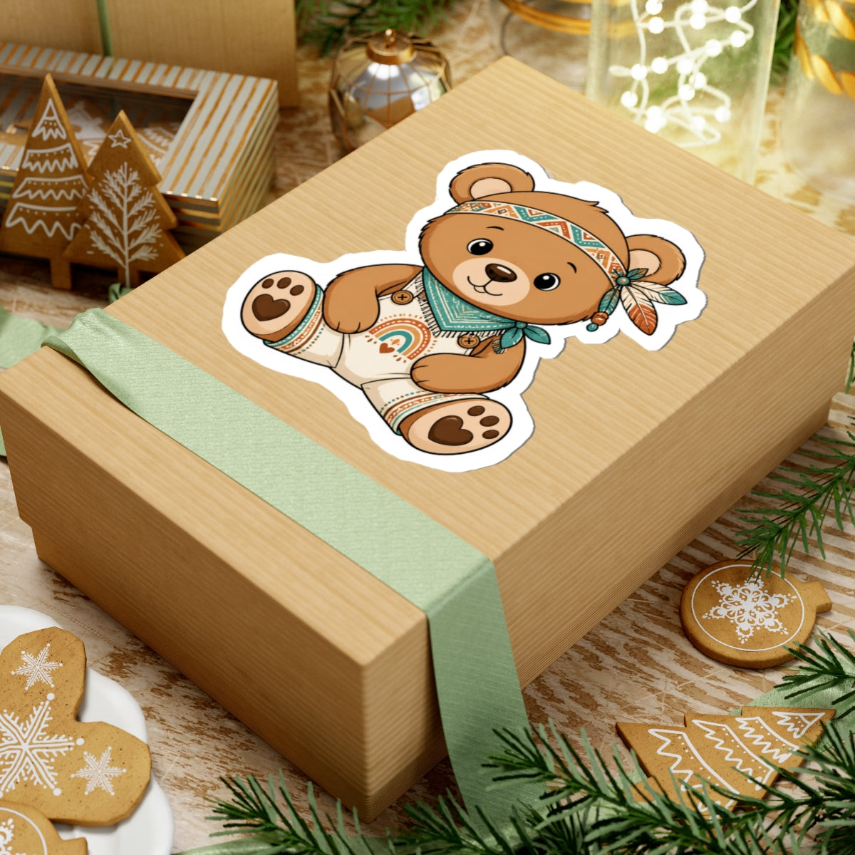 Boho-Inspired Bear Kiss-Cut Sticker
