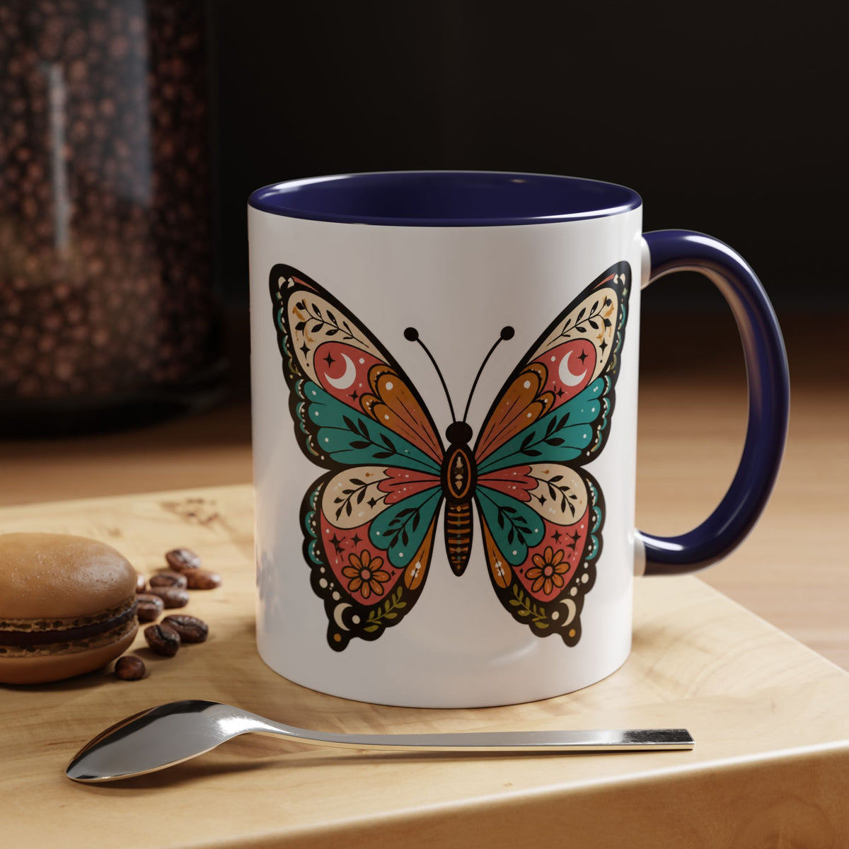 Butterfly Accent Coffee Mug — Colorful Floral Mandala Butterfly Ceramic Mug